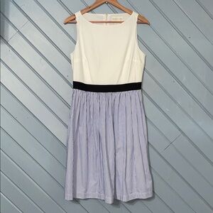 Kate Spade Broome Street Cotton White Blue Striped Midi Dress